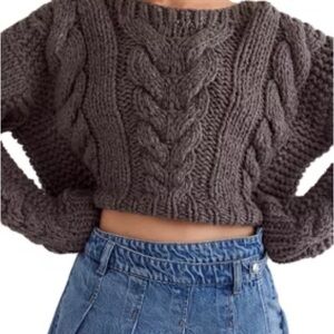 NWT Free People chunky Charcoal Cable Knit Sweater size medium
